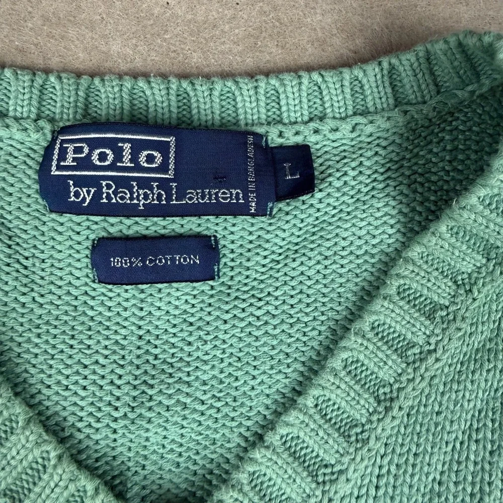 Polo Ralph Lauren Vest Mens‎ L Mint Green V Neck Sweater Cotton Preppy